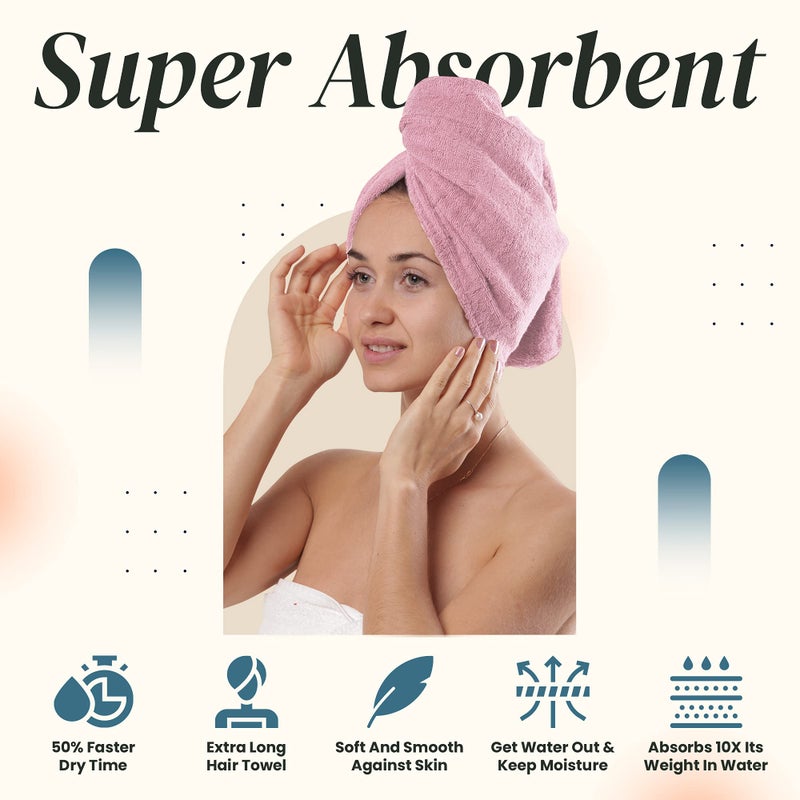 Aspen5 Extra Large Waffle Cotton Hair Towel Wrap - 30 inches Long, 400 GSM, Ultra Absorbent, Quick Dry Hair Turban for Women, Ideal for Long and Curly Hair, Perfect for Plopping (Hippie Pink) - Image 3
